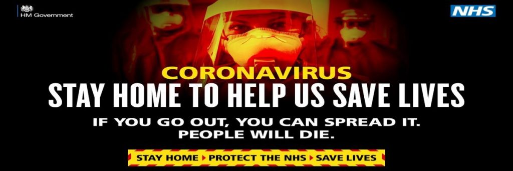 Public Health graffic urging the public to 'Stay Home' to 'Save lives'. 2020